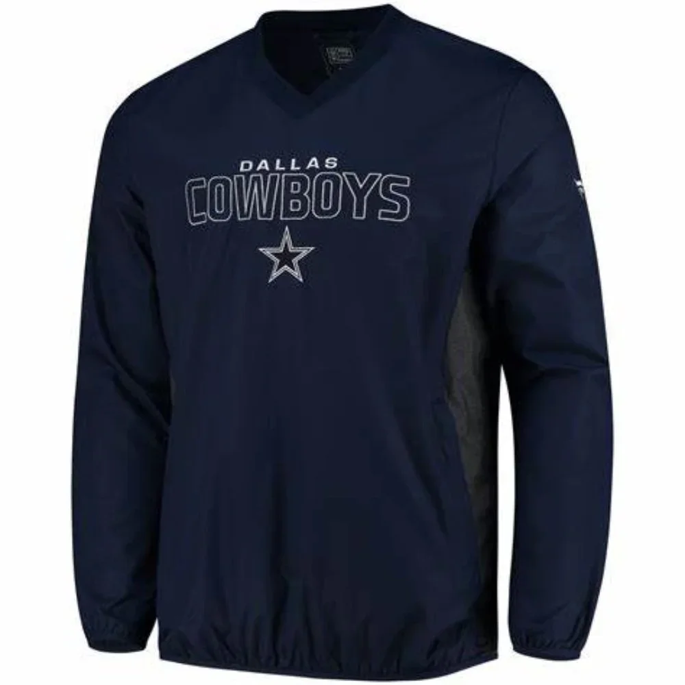 NFL Pro Line by Fanatics Dallas Cowboys Navy Iconic Woven V-Neck Crew Pullover
